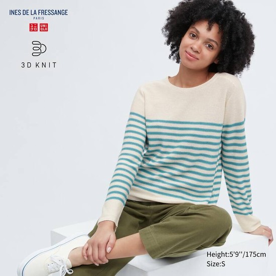 Uniqlo Ines De La Fressange 3d Knit Seamless Pruhované Lodné Neck Pleteniny Damske Béžové | REPXSI-840