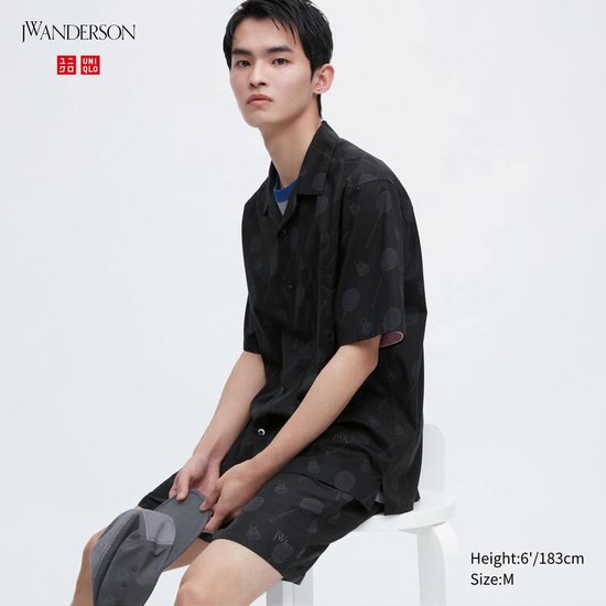 Uniqlo Jw Anderson Bežná Printed Kratke Sleeved (Open Collar) Kosele Panske Čierne | AUODEM-517