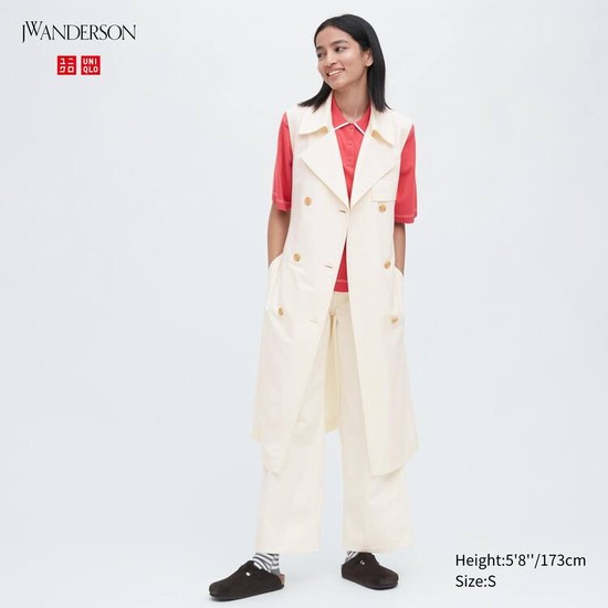 Uniqlo Jw Anderson Linen Blended Bez Rukavov Lapel Saty Damske Biele | SYKCNL-492