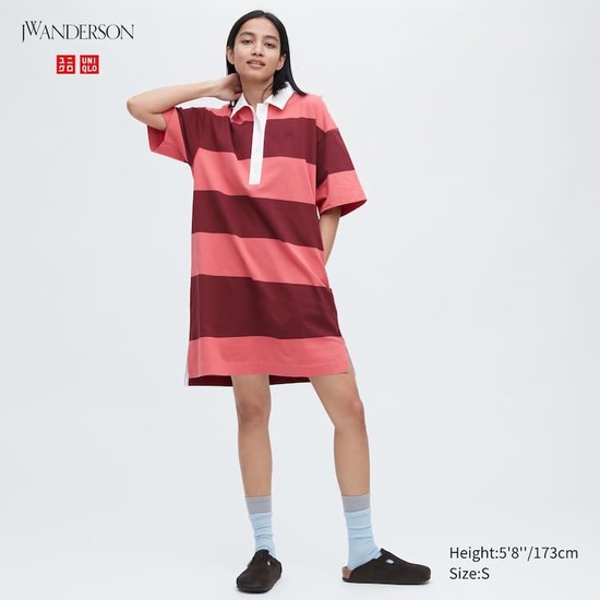 Uniqlo Jw Anderson Pruhované Polo Kratke Sleeved Saty Damske Ruzove | POXUZT-901
