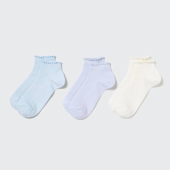 Uniqlo Kratke (Three Pairs) Ponozky Detske Modre Nachový Biele | AJMPUY-387