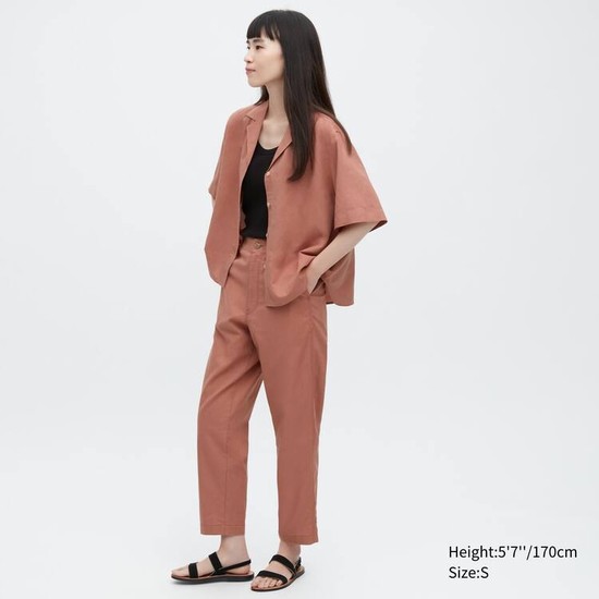 Uniqlo Linen Bavlnene Blend Tapered Nohavice Damske Hnede | RWTZFX-218