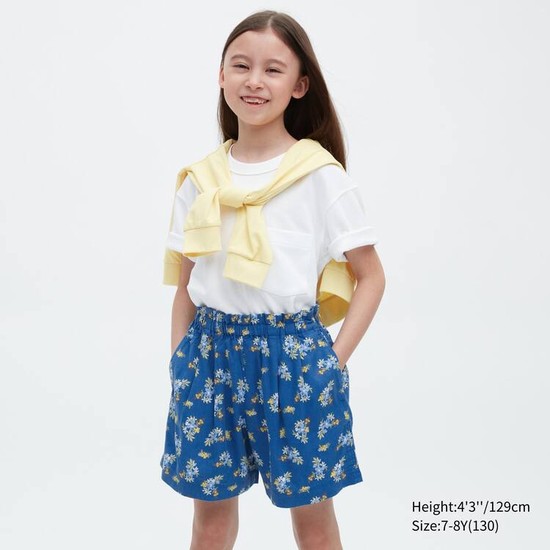 Uniqlo Linen Blend Flower Print Easy Sortky Detske Modre | HVNEKR-738
