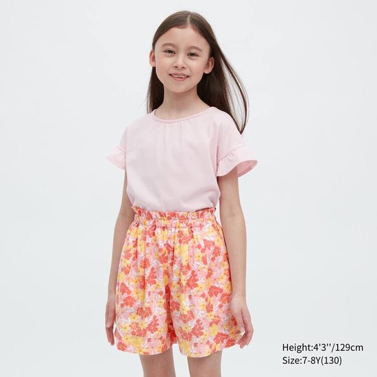 Uniqlo Linen Blend Flower Print Easy Sortky Detske Ruzove | OTNKXC-354