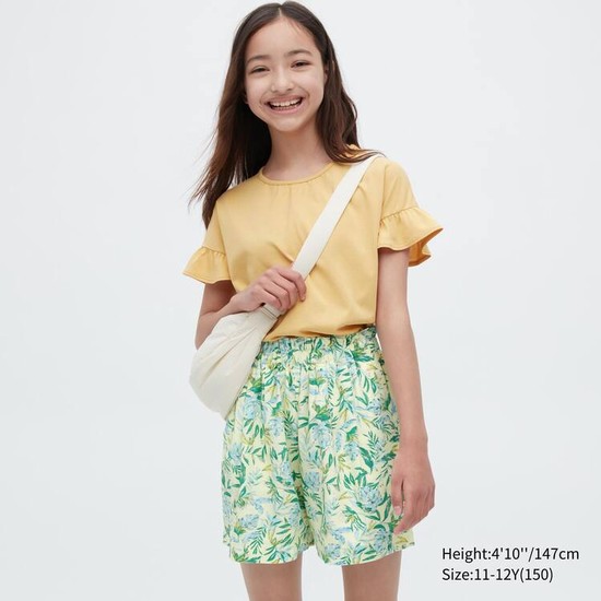 Uniqlo Linen Blend Flower Print Easy Sortky Detske Krém | TMVUNJ-012
