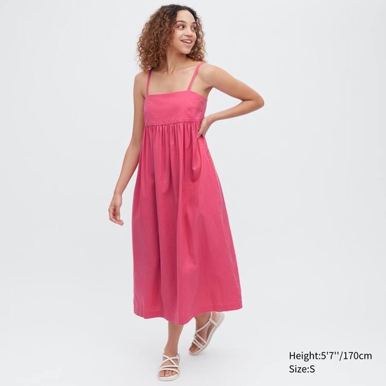 Uniqlo Linen Blend Gathered Camisole Saty Damske Ruzove | ERMUHT-820