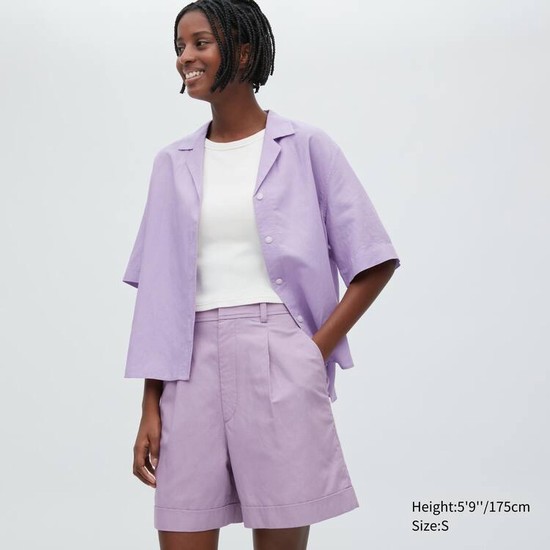 Uniqlo Linen Blend High Waisted Sortky Damske Nachový | MFLWPV-198