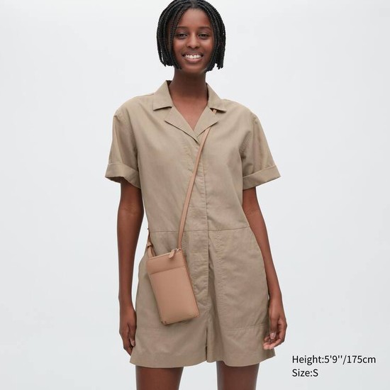 Uniqlo Linen Blend Kratke Sleeved Romper Saty Damske Siva | DCFLYE-561