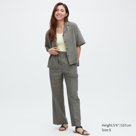 Uniqlo Linen Blend Plisované Siroke Topanky Leg Nohavice Damske Olivovo Zelená | VXZRHO-068