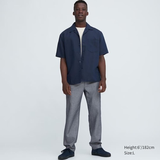 Uniqlo Linen Blend Pruhované Relaxed Fit Nohavice Panske Modre | QVCBLE-386