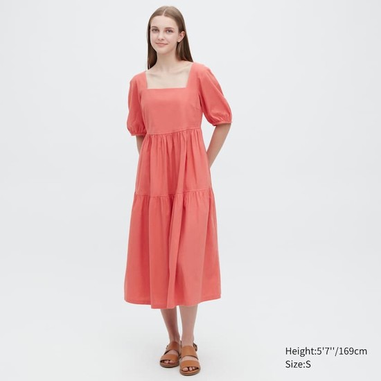 Uniqlo Linen Blend Shirring Volume Sleeved Saty Damske Ruzove | UTVXHJ-751