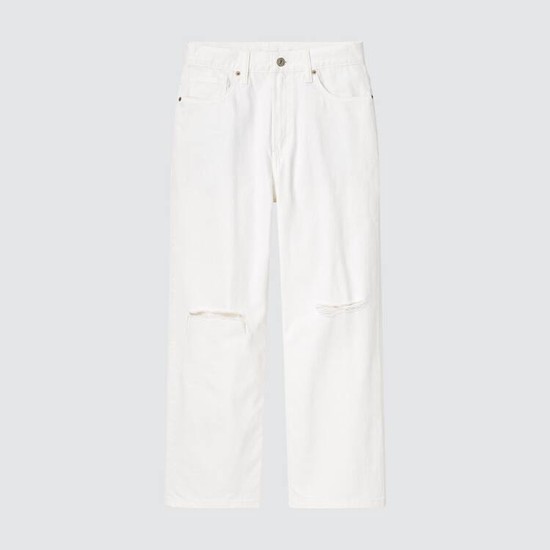 Uniqlo Loose Cropped Fit Distressed Džínsy Damske Biele | NZVRWB-251