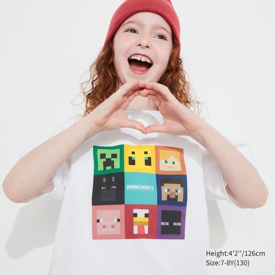 Uniqlo Minecraft Ut Grafika Tricko Detske Biele | XONLMA-049