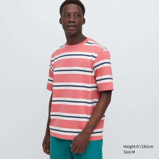 Uniqlo Oversized Pruhované Half Sleeved Tricko Panske Ruzove | LTXCPV-670