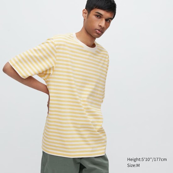 Uniqlo Oversized Pruhované Half Sleeved Tricko Panske Žlté | SIRNQM-526