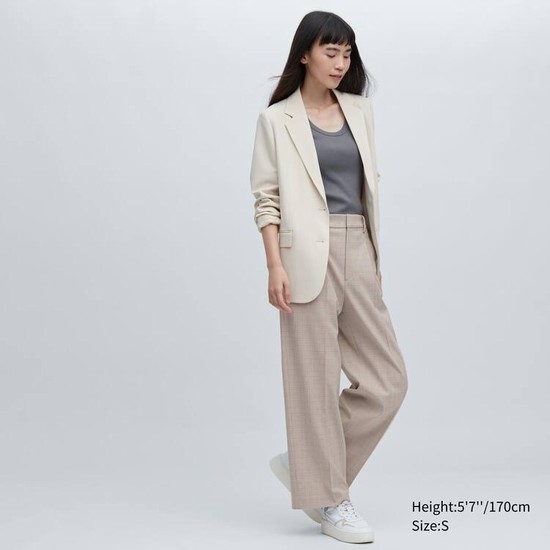 Uniqlo Plisované Checked Siroke Topanky Leg Nohavice Damske Béžové | WVATCO-745