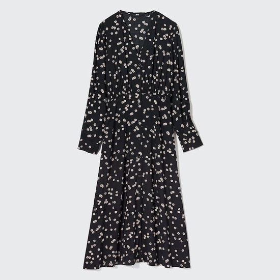 Uniqlo Printed V Neck Flared Long Sleeved Saty Damske Čierne | LGVRON-371