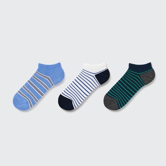Uniqlo Pruhované Kratke (Three Pairs) Ponozky Detske Modre Biele Zelene | JPCFWH-708