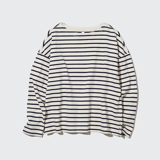 Uniqlo Pruhované Long Sleeved Tricko Damske Biele | VFMXQC-241