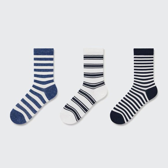 Uniqlo Pruhované Regular (Three Pairs) Ponozky Detske Modre Biele Čierne | YCKRFZ-348
