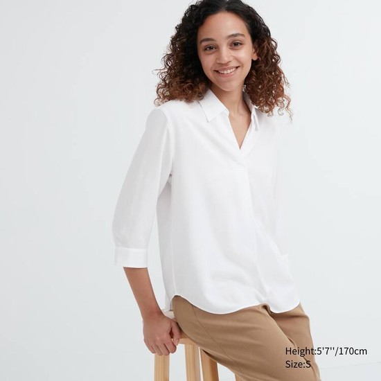 Uniqlo Rayon 3/4 Sleeve Blúzky Damske Biele | UDZEXV-369