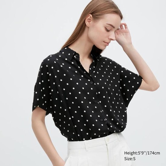 Uniqlo Rayon Kratke Sleeve Blúzky Damske Čierne | EXPAYD-509
