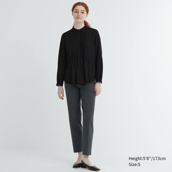 Uniqlo Rayon Pintuck Long Sleeved Blúzky Damske Čierne | ELUQNR-910