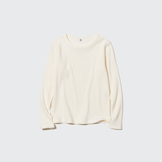 Uniqlo Rebrovaný Long Sleeved Tricko Detske Biele | XHOUBC-986