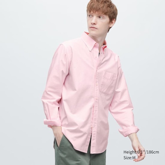 Uniqlo Regular Fit Oxford (Button-down Collar) Kosele Panske Ruzove | BUAMXL-485