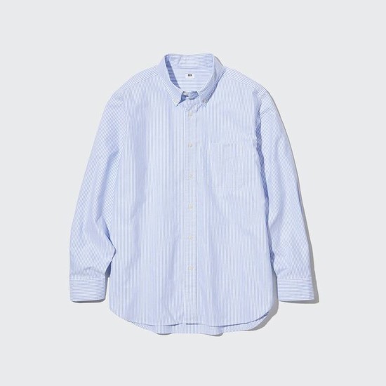 Uniqlo Regular Fit Pruhované Oxford (Button-down Collar) Kosele Panske Modre | PXEJRV-914