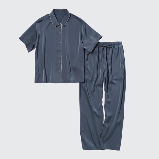Uniqlo Satin Kratke Sleeved Loungewear Damske Modre | BDREIV-072