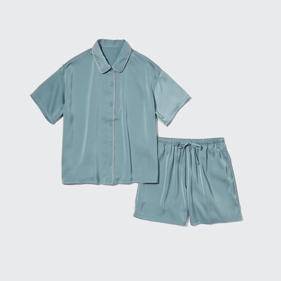 Uniqlo Satin Kratke Sleeved Loungewear Damske Zelene | IOUQKA-735