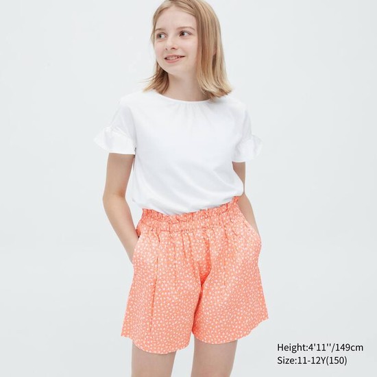 Uniqlo Seersucker Flower Print Easy Sortky Detske Svetlo Oranžové | VAHCQM-298