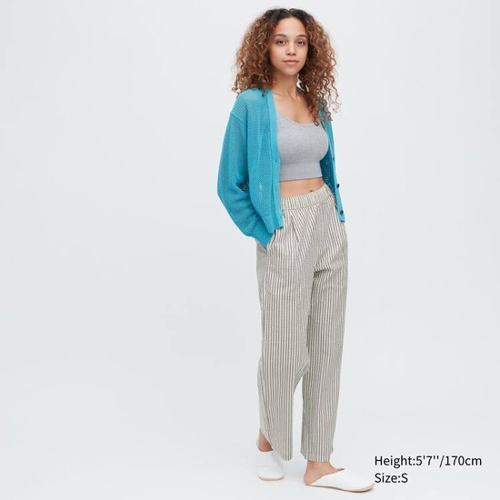 Uniqlo Seersucker Pruhované Easy Nohavice Damske Modre | STHFWN-684