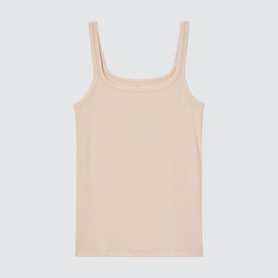 Uniqlo Silk Blend Airism Rebrovaný Bez Rukavov Topy Damske Béžové | SZRPHG-237