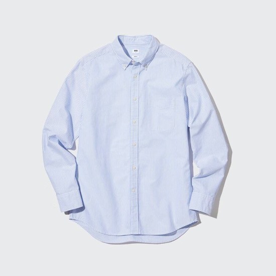 Uniqlo Slim Fit Pruhované Oxford (Button-down Collar) Kosele Panske Modre | BQJLFS-726