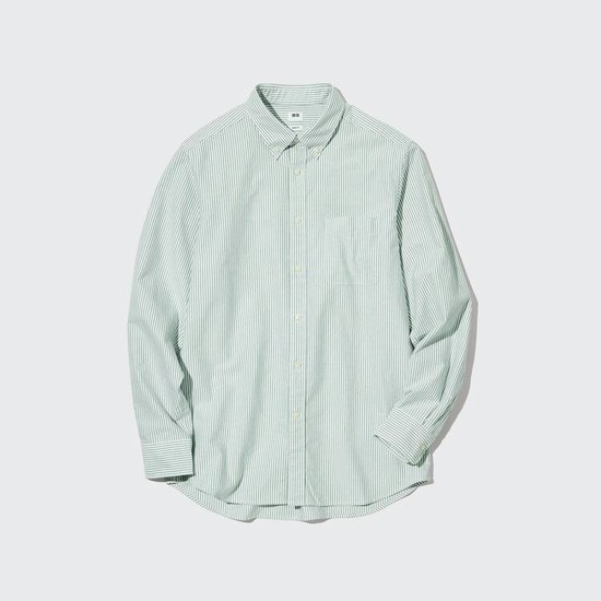 Uniqlo Slim Fit Pruhované Oxford (Button-down Collar) Kosele Panske Zelene | DTBJOP-316