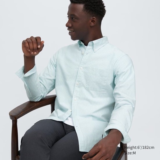 Uniqlo Slim Fit Pruhované Oxford Kosele Panske Zelene | ENAVZJ-514