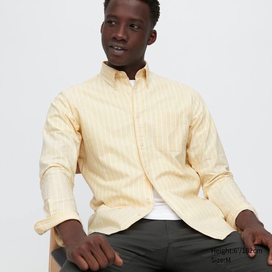 Uniqlo Slim Fit Pruhované Oxford Kosele Panske Žlté | QHAYFL-731