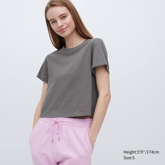 Uniqlo Slub Bavlnene Cropped Kratke Sleeved Tricko Damske Siva | MTYXAE-403