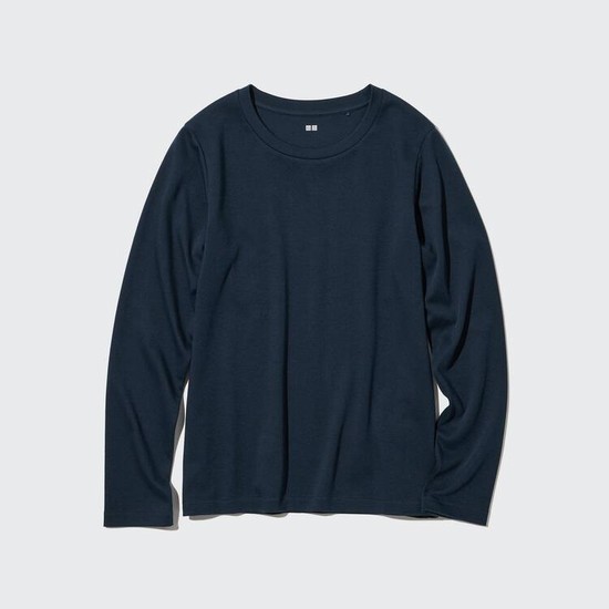 Uniqlo Smooth Stretch Bavlnene Crew Neck Long Sleeved Topy Damske Modre | NHQTAK-132