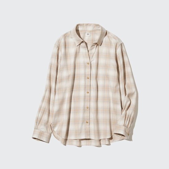 Uniqlo Soft Brushed Checked Long Sleeved Kosele Damske Béžové | CFUZBH-236