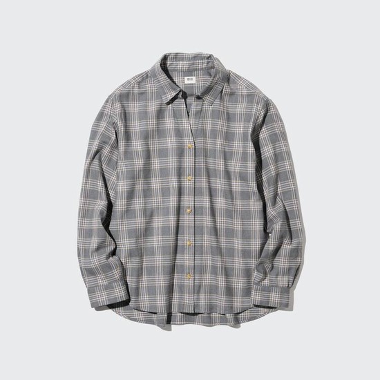 Uniqlo Soft Brushed Checked Long Sleeved Kosele Damske Siva | DKEWUC-179