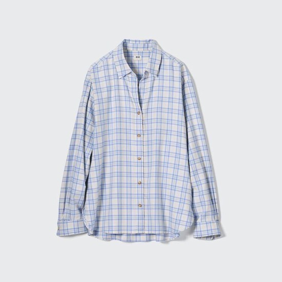 Uniqlo Soft Brushed Checked Long Sleeved Kosele Damske Svetlo Modre | KJWOSM-029
