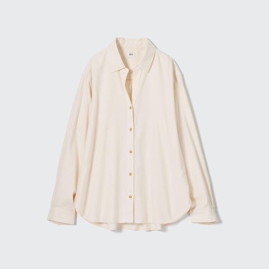 Uniqlo Soft Brushed Long Sleeved Kosele Damske Biele | FNPXSJ-714