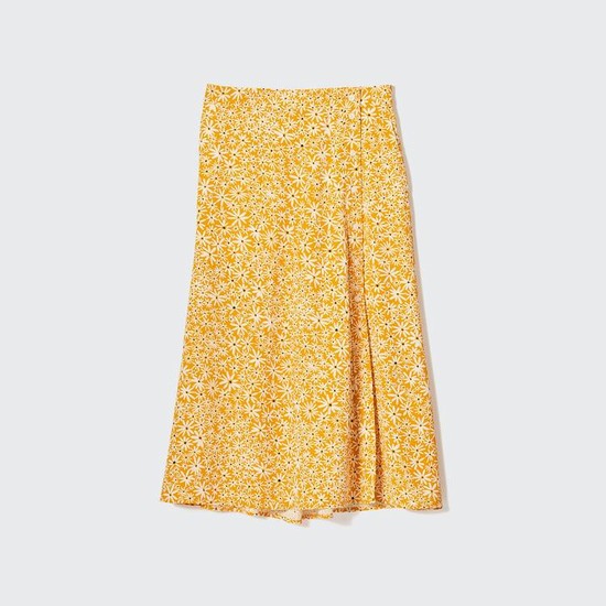 Uniqlo Split Hem Flower Print Midi Sukne Damske Žlté | EJLSQY-587
