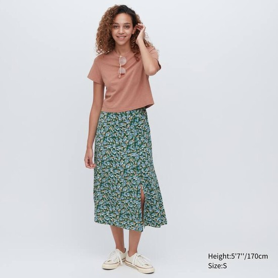 Uniqlo Split Hem Printed Midi Sukne Damske Zelene | DFGUSE-796