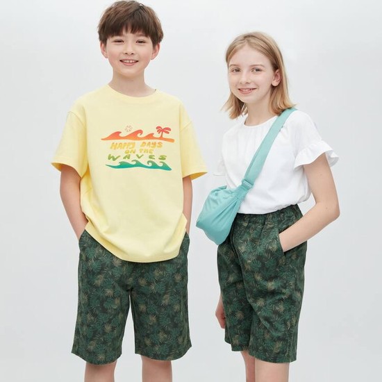 Uniqlo Stretch Printed Easy Sortky Detske Tmavo Zelene | AHQBGW-062