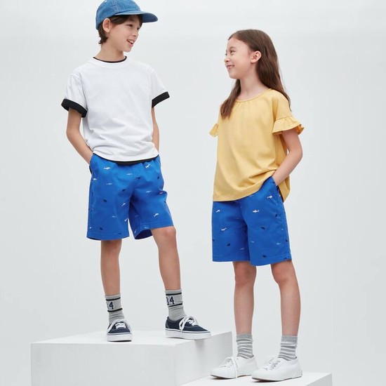 Uniqlo Stretch Printed Easy Sortky Detske Modre | PHQOGY-061