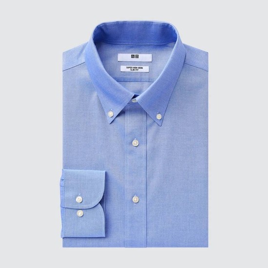 Uniqlo Super Non-iron Slim Fit (Button-down Collar) Kosele Panske Modre | IWEORK-621